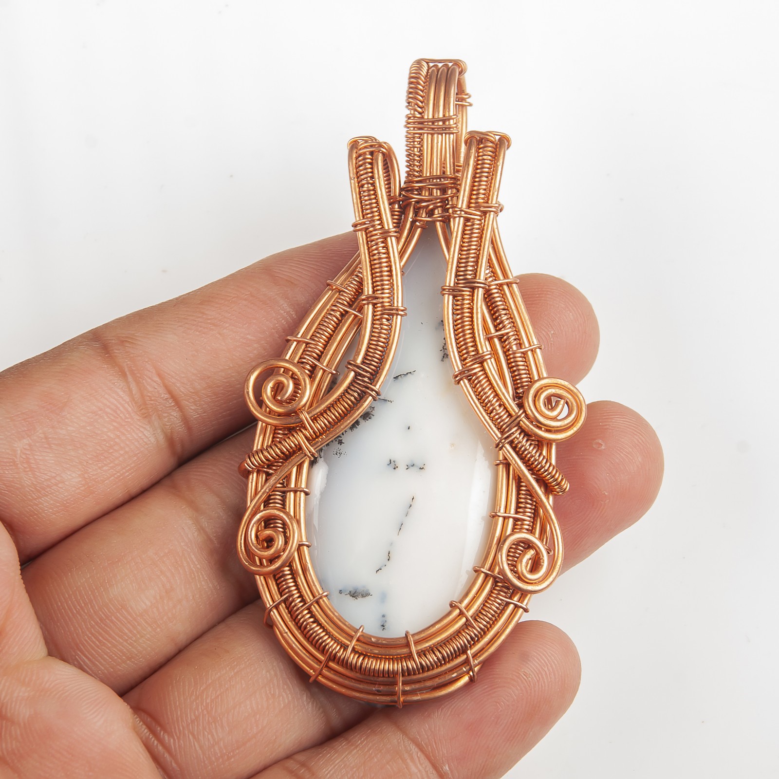 OVAL Dendritic Opal Stone Daughter New Wire Wrap Handmade Pendant Jewelry Copper