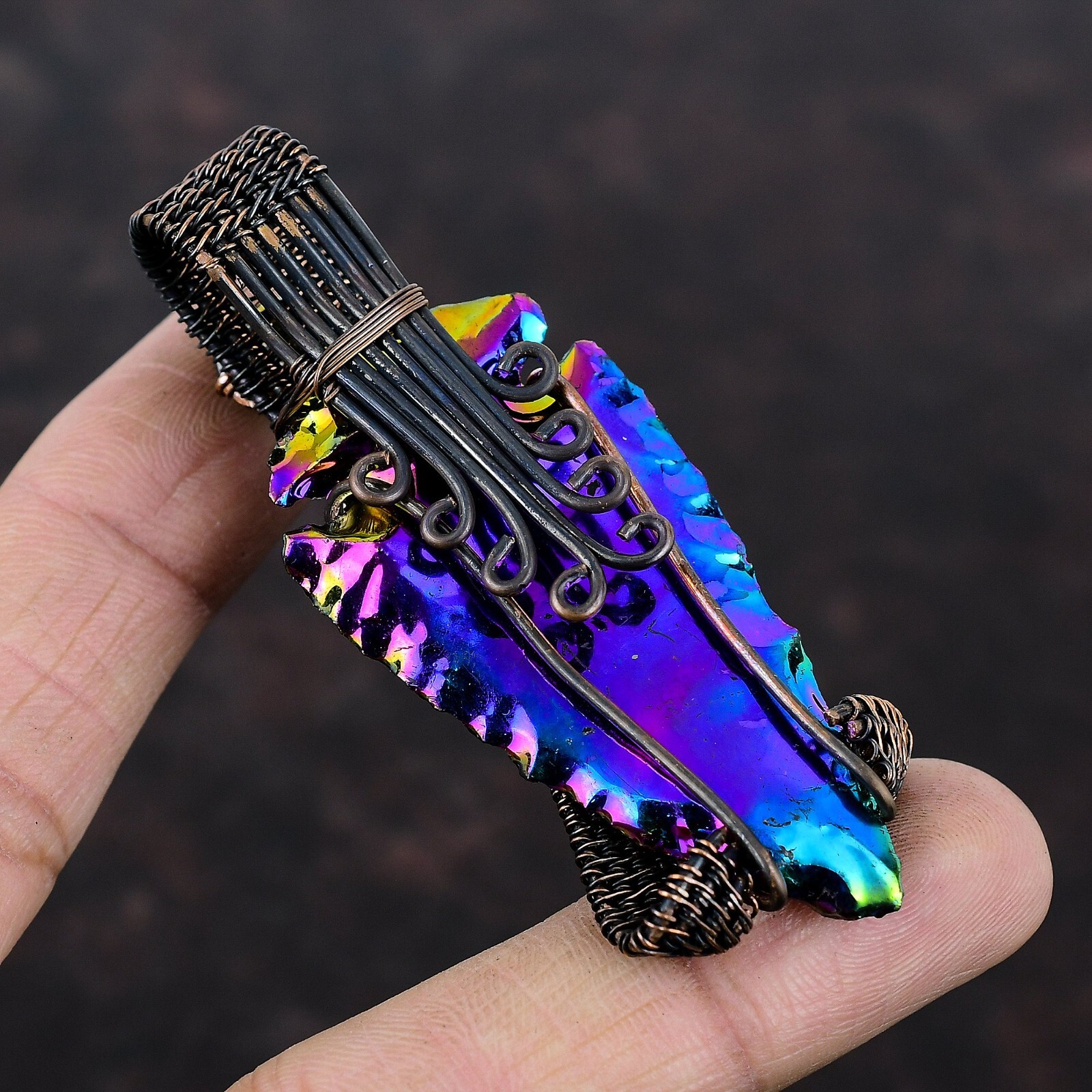 Titanium Druzy Wire Wrapped Pendant Handcrafted Copper Valentine Gift 2.99″