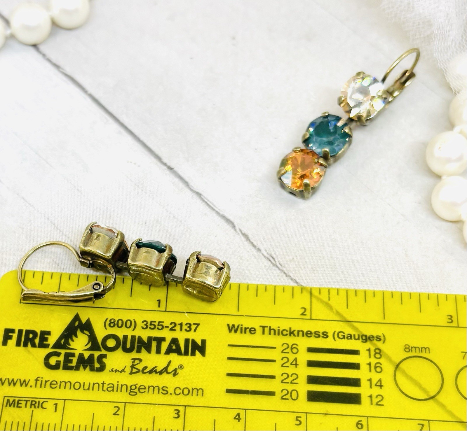 Fall Antique Brass Plated Pine Green Ignite Triple Stone Cup Chain Earrings