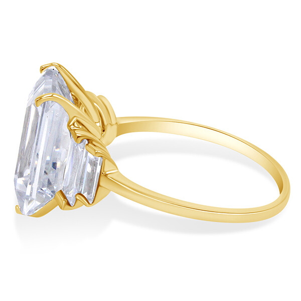 5 Stone Engagement Ring Emerald Cut Cubic Zirconia 14K Yellow Gold Plated Silver
