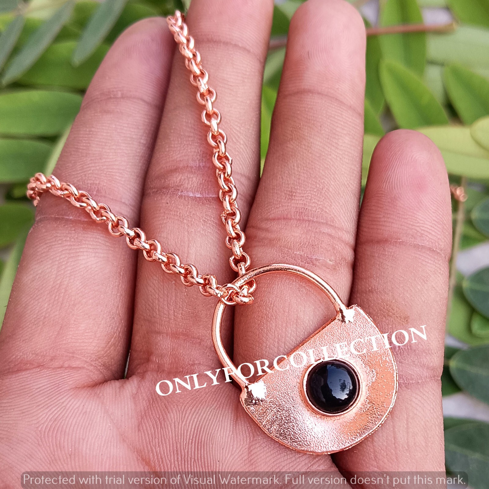 Beautiful Black Onyx Gemstone Pure Copper Handmade Lock 1 PC Pendant With Chain