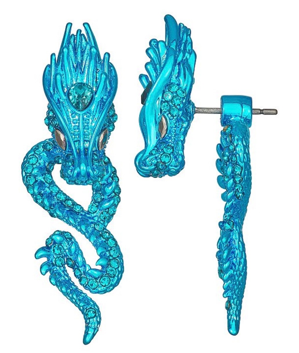 Simply Vera Wang Faux Crystal Turquoise Blue DRAGON Front to Back Earrings -New