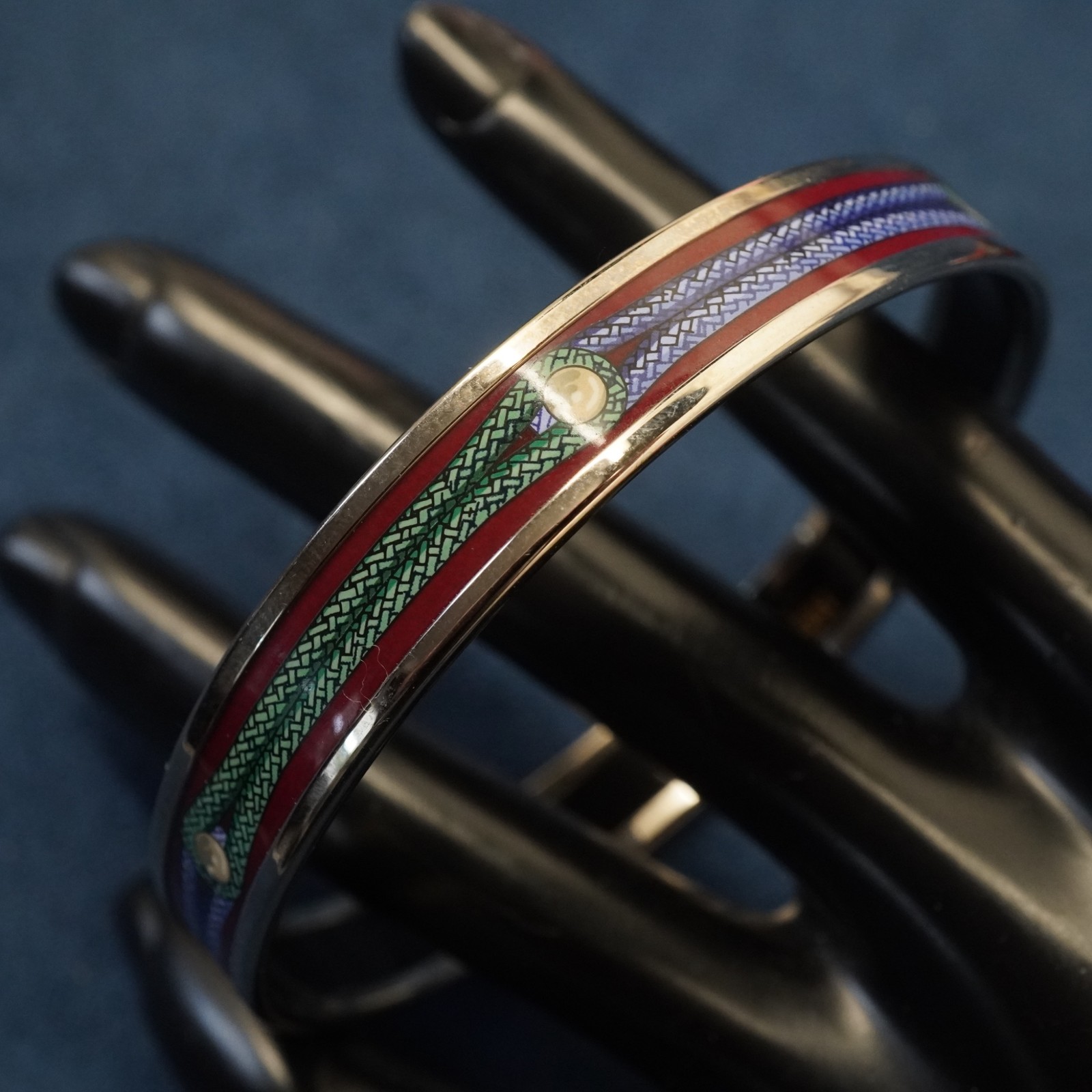 Hermès Brandebourgs Palladium Plated Narrow Enamel Bangle, Sz GM – Free Ship US