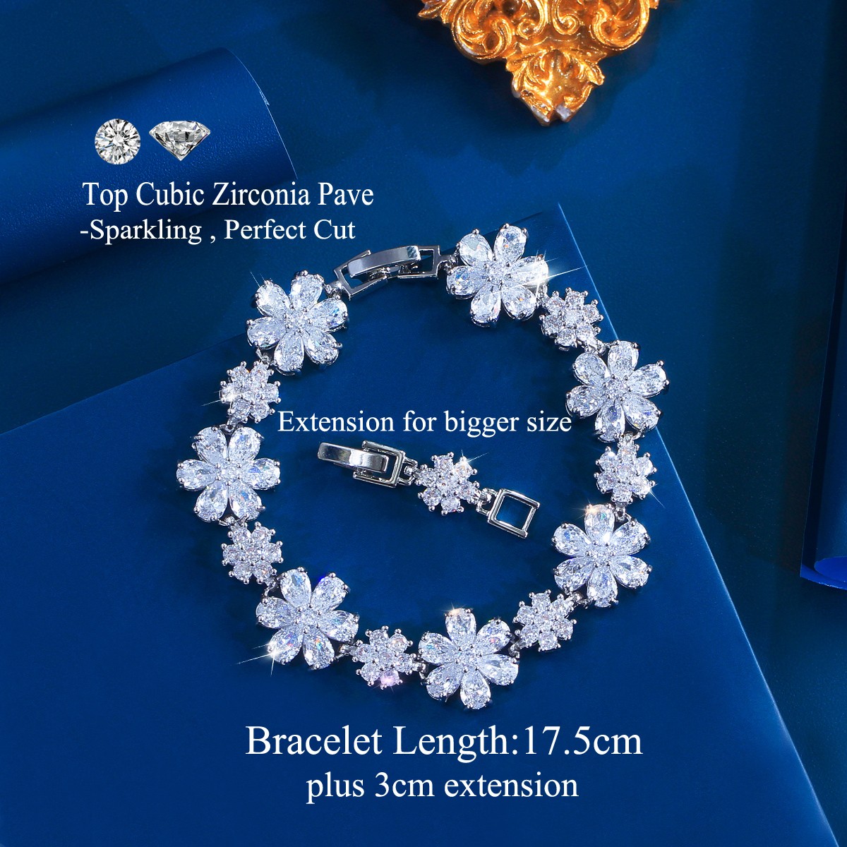 Wedding Cubic Zirconia Pretty Flower Bracelet Silver Plated Women Party Jewelry