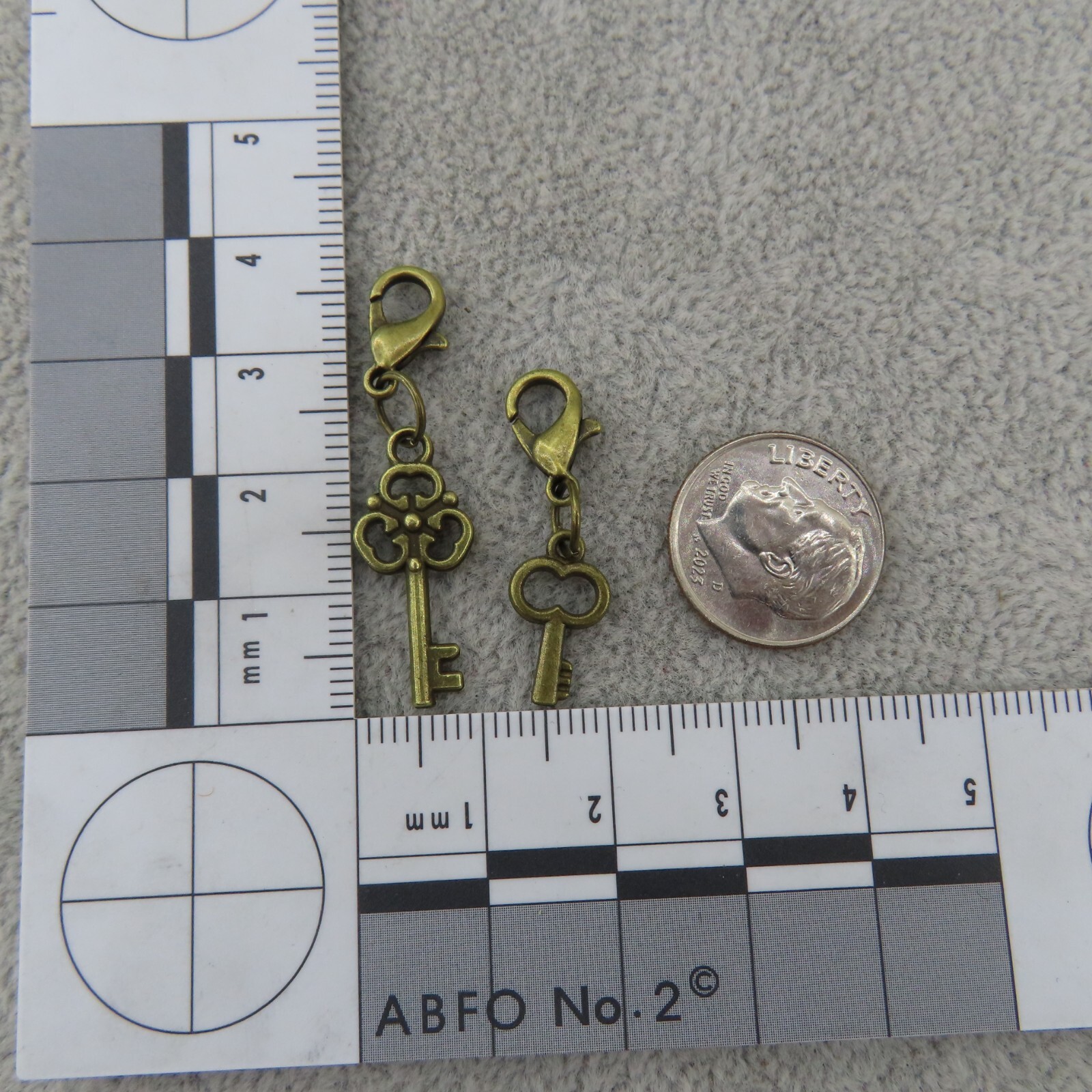 KEY Charms Zipper Pull Keychain Add On Clip Antique Bronze Tone Steampunk Set 2