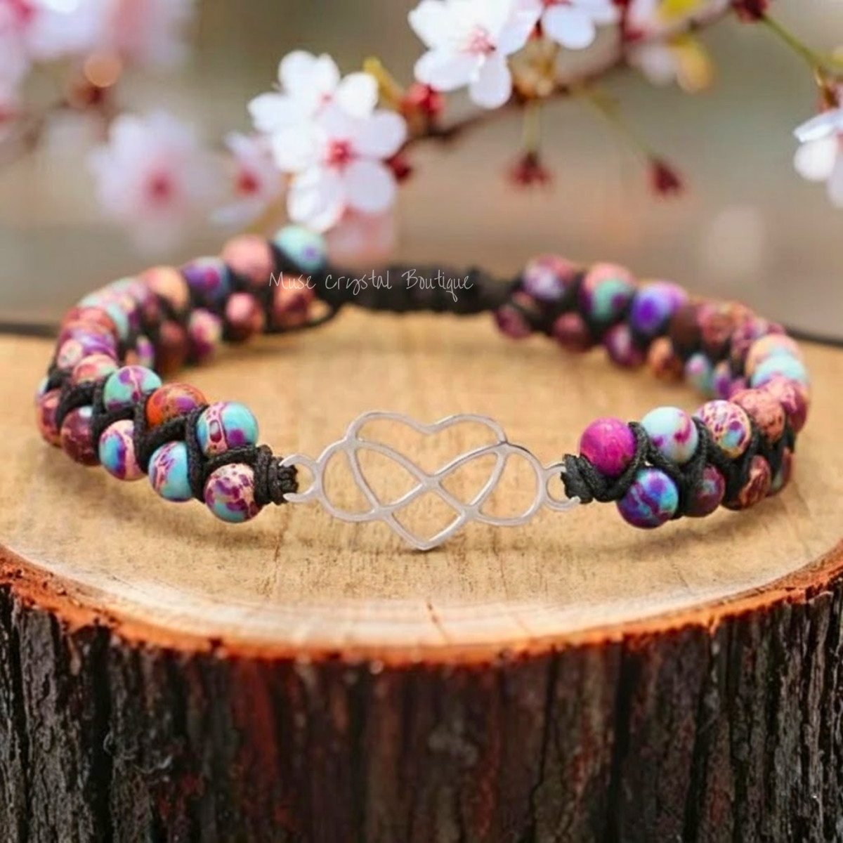 Imperial Jasper Heart Braided Bracelet Unisex Healing Calm Anxiety Jewelry Gift