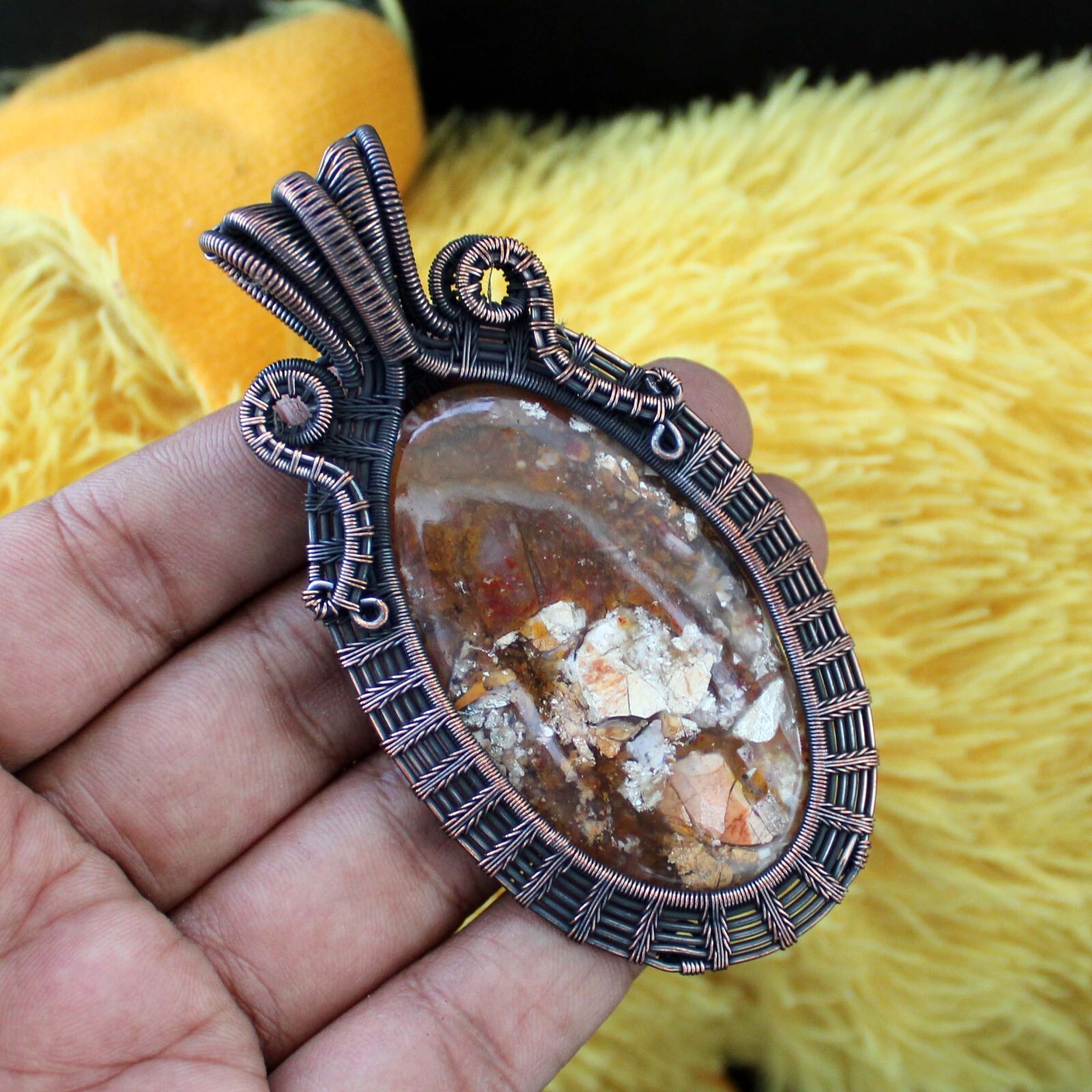 Maligano Jasper Pendant Copper Wire Wrapped Pendant Handmade Wire Wrap Jewelry