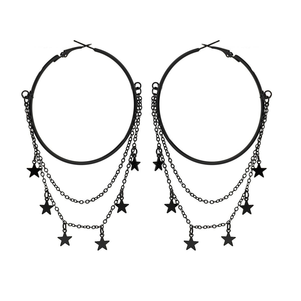 Black Chain Hoop Earrings Goth Punk Emo Star Circle Charm Alternative Jewelry