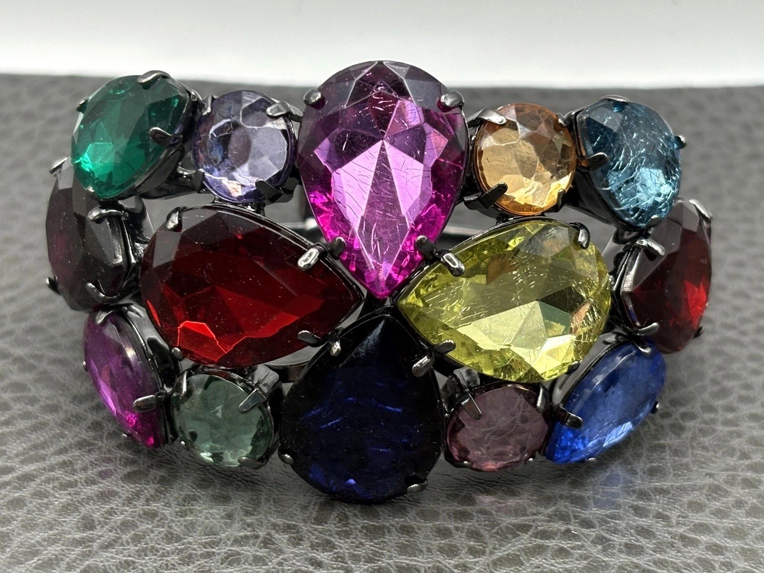 Multicolor Faceted Glass Rhinestone Hinged Bangle Bracelet Statement Piece