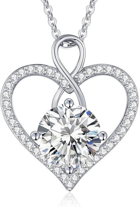 Moissanite 925 Silver Heart Infinity Pendant Necklace, 3.0 Carat
