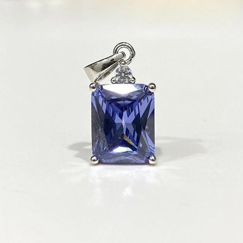 6.0 Ct Radiant Cut Tanzanite 935 Argentium Silver Pendant Accent Gift