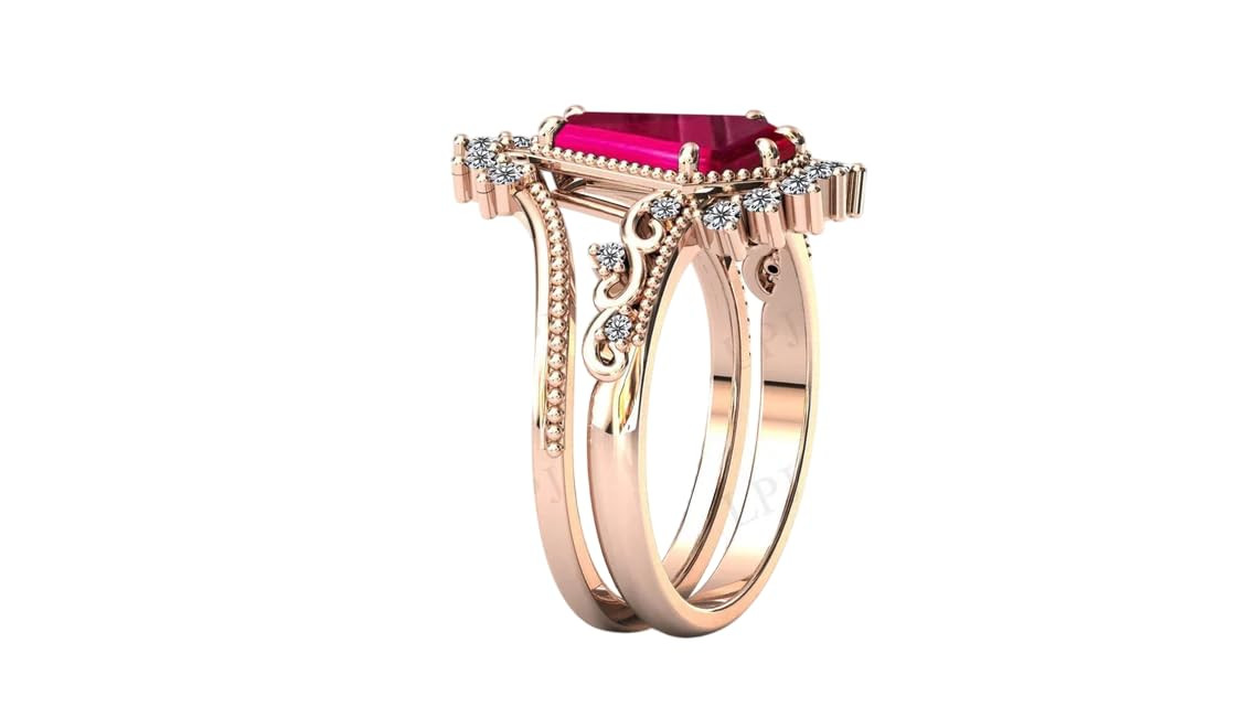 1.5Ct 11x7mm Unique Coffin Cut Red Ruby Wedding Engagement Signet Ring for Women