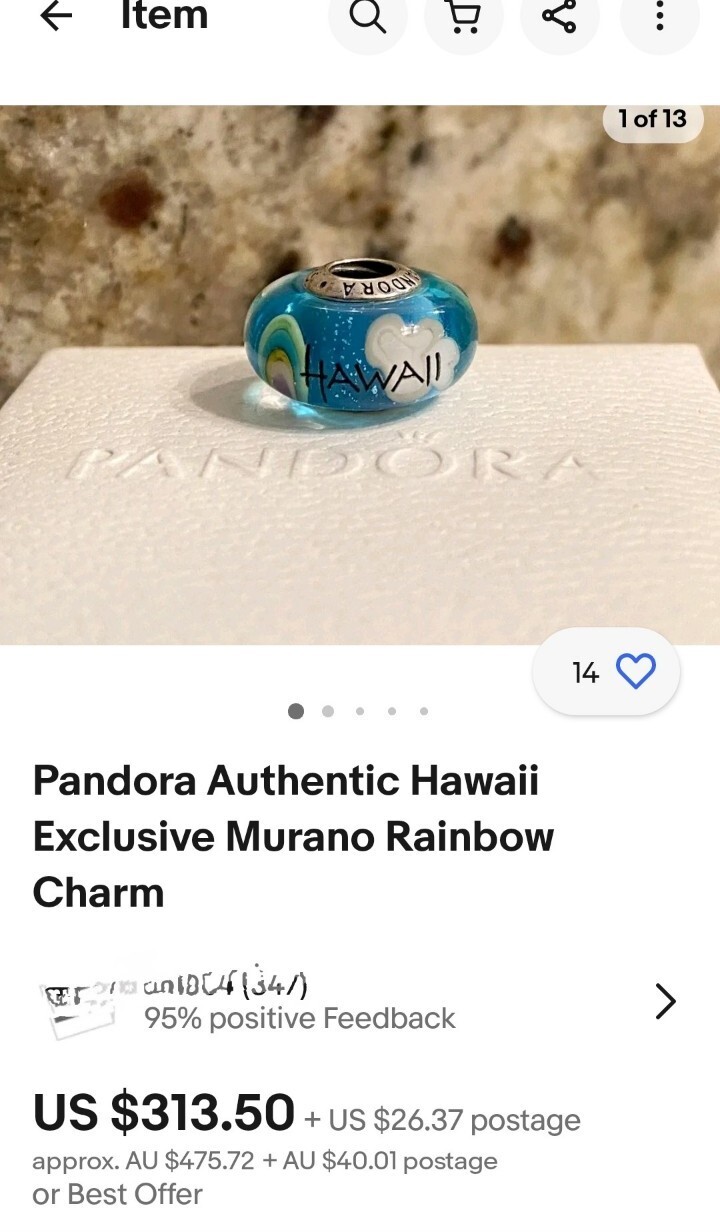 🌺🌊🌞✨Very RARE Hawaii EXCLUSIVE Pandora Charm Very Good Used Condition 🌺🌞🌊✨