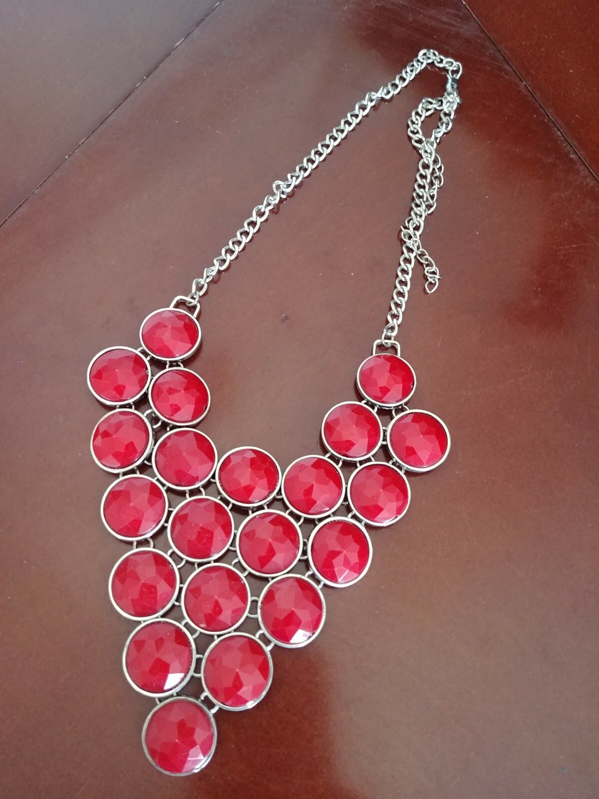 Red Faceted Gemstone Goldtone Fashion Dangle Necklace Choker Chain Casual Formal