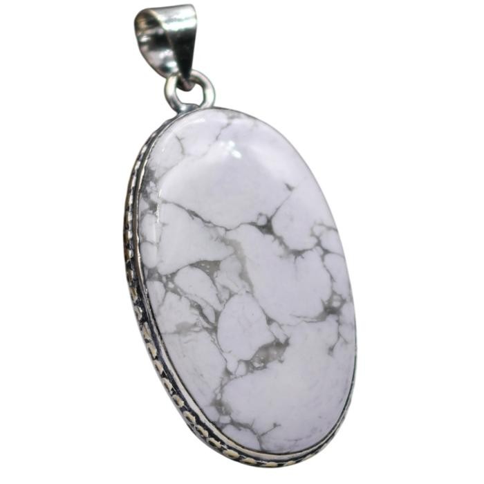 Howlite Natural Gemstone Antique Silver Plated Pendant 2.25″ J 1634