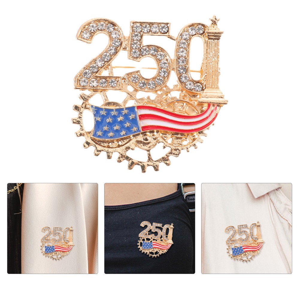 Rhinestone 250th Anniversary Brooch: 1776-2026 USA Birthday Commemorative Lapel