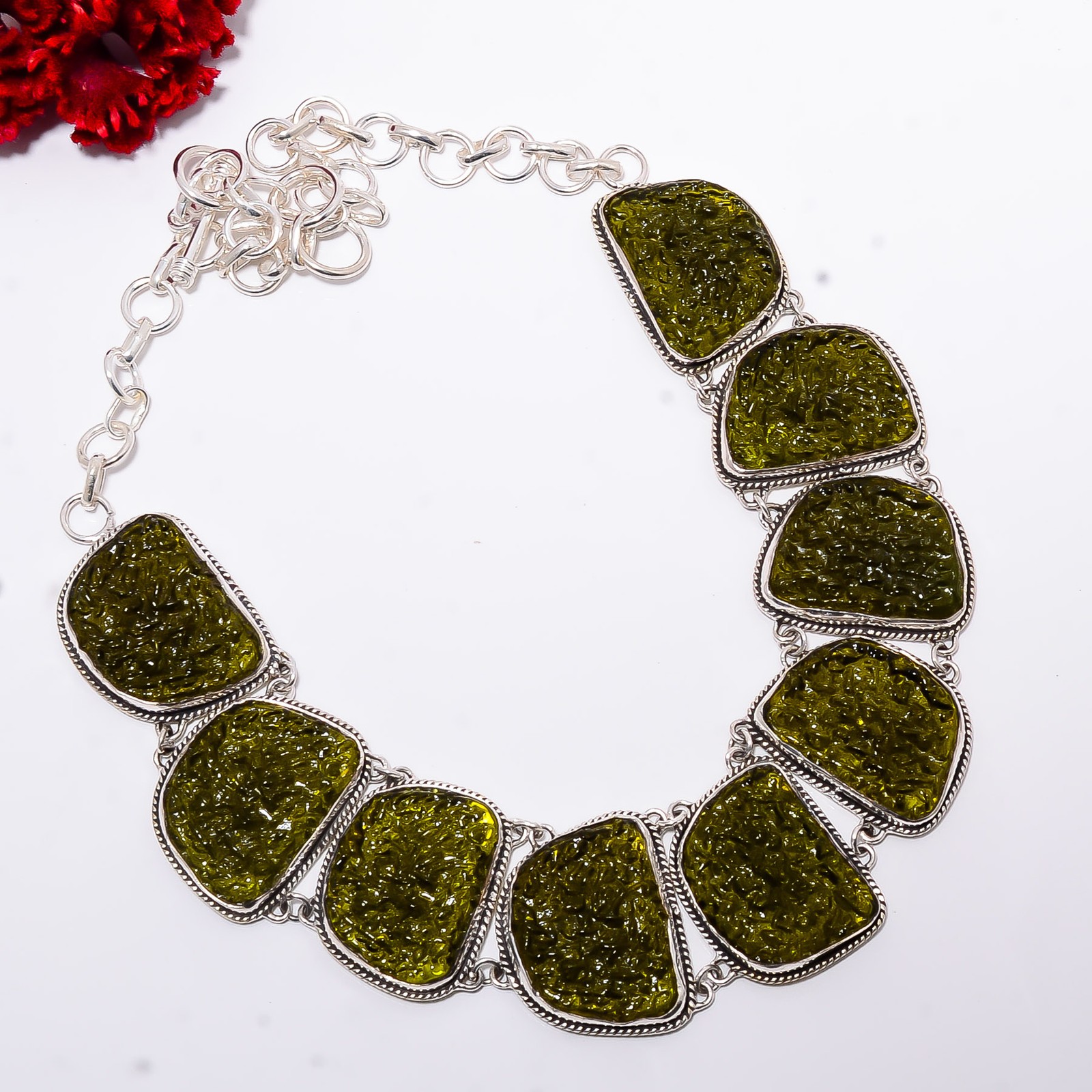 Moldavite 925 Sterling Silver Necklace Adjustable 21-23″ 17.99″ N11742