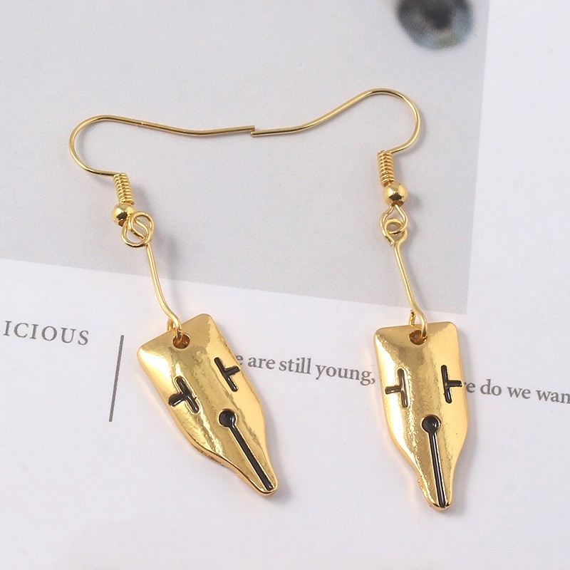 Fountain Pen Nib Earrings Gold Unique Style Fun Women’s Costume Jewelry