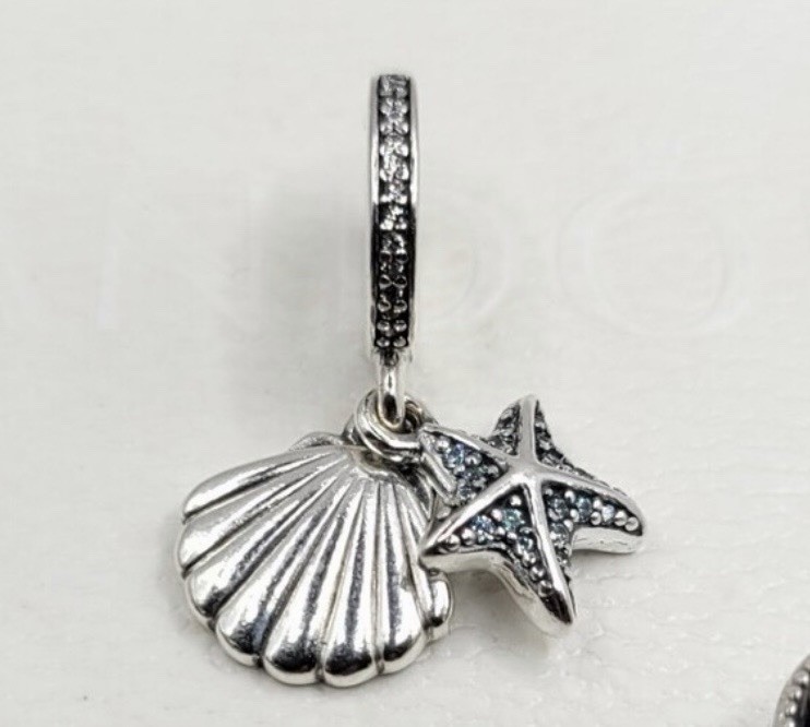 Pandora Starfish & Sea Shell Dangle Charm 792076CZF Sterling Silver Retired