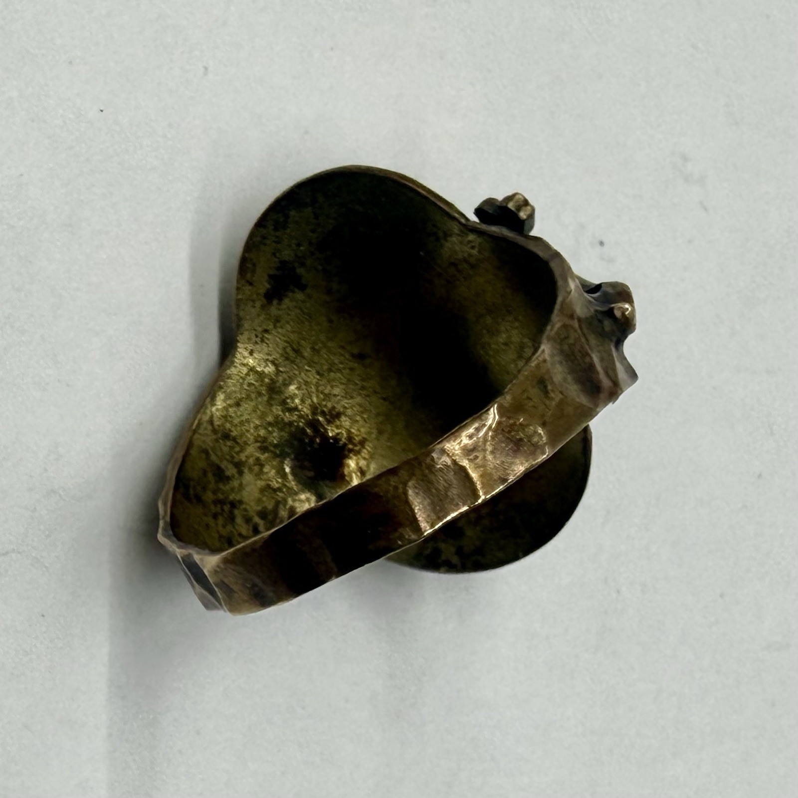 Antique Unique Brass Lizard And Floral Ring With Oval Red Glass