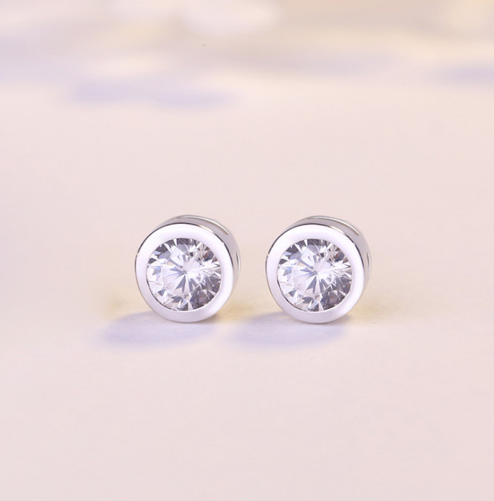 925 Sterling Silver Diamonique CZ Basket Round Stud Earrings 5mm 0.5ct 1tcw A22