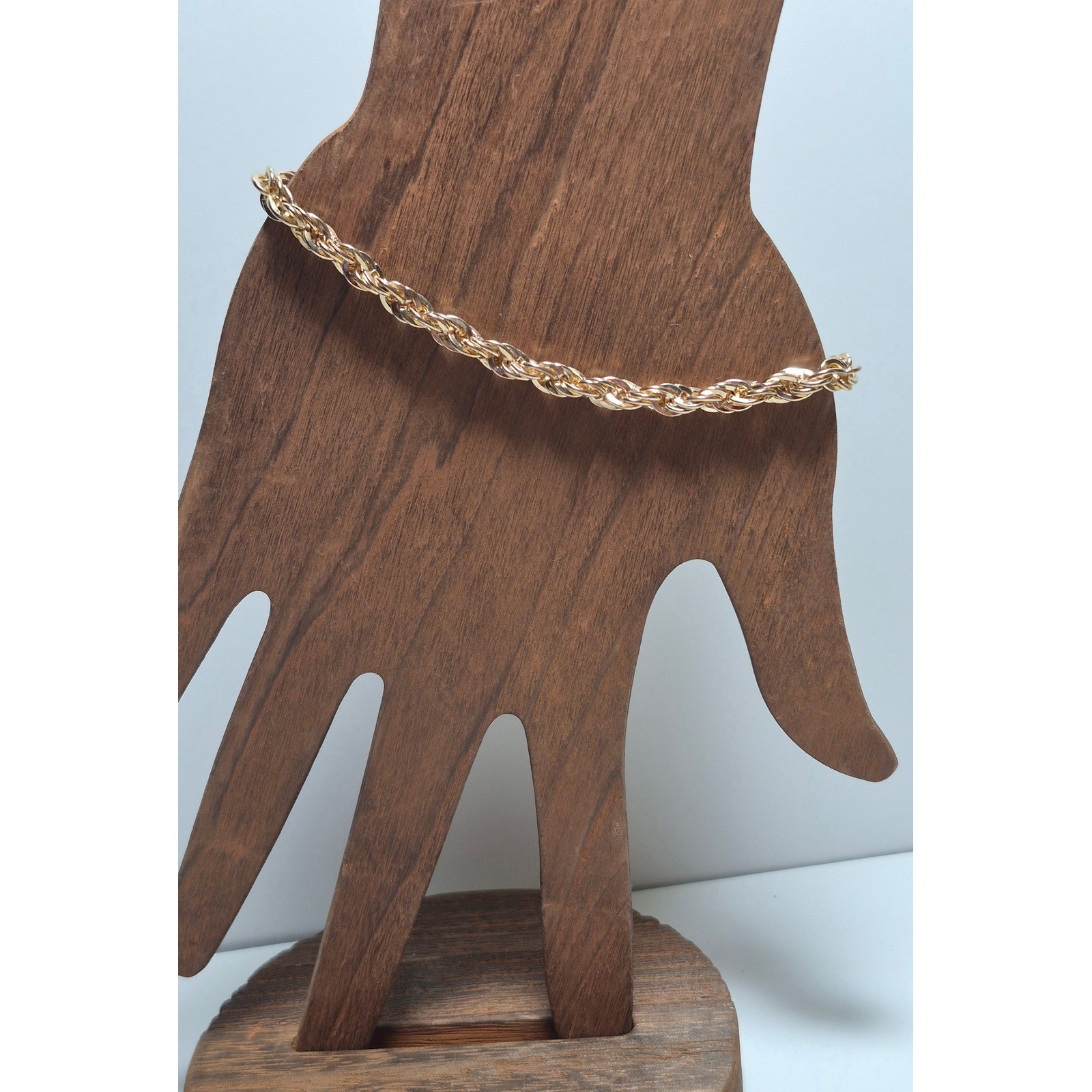 Gold Tone Rope Chain Bracelet Twisted Link Lobster Clasp 7.5 Inch Womens
