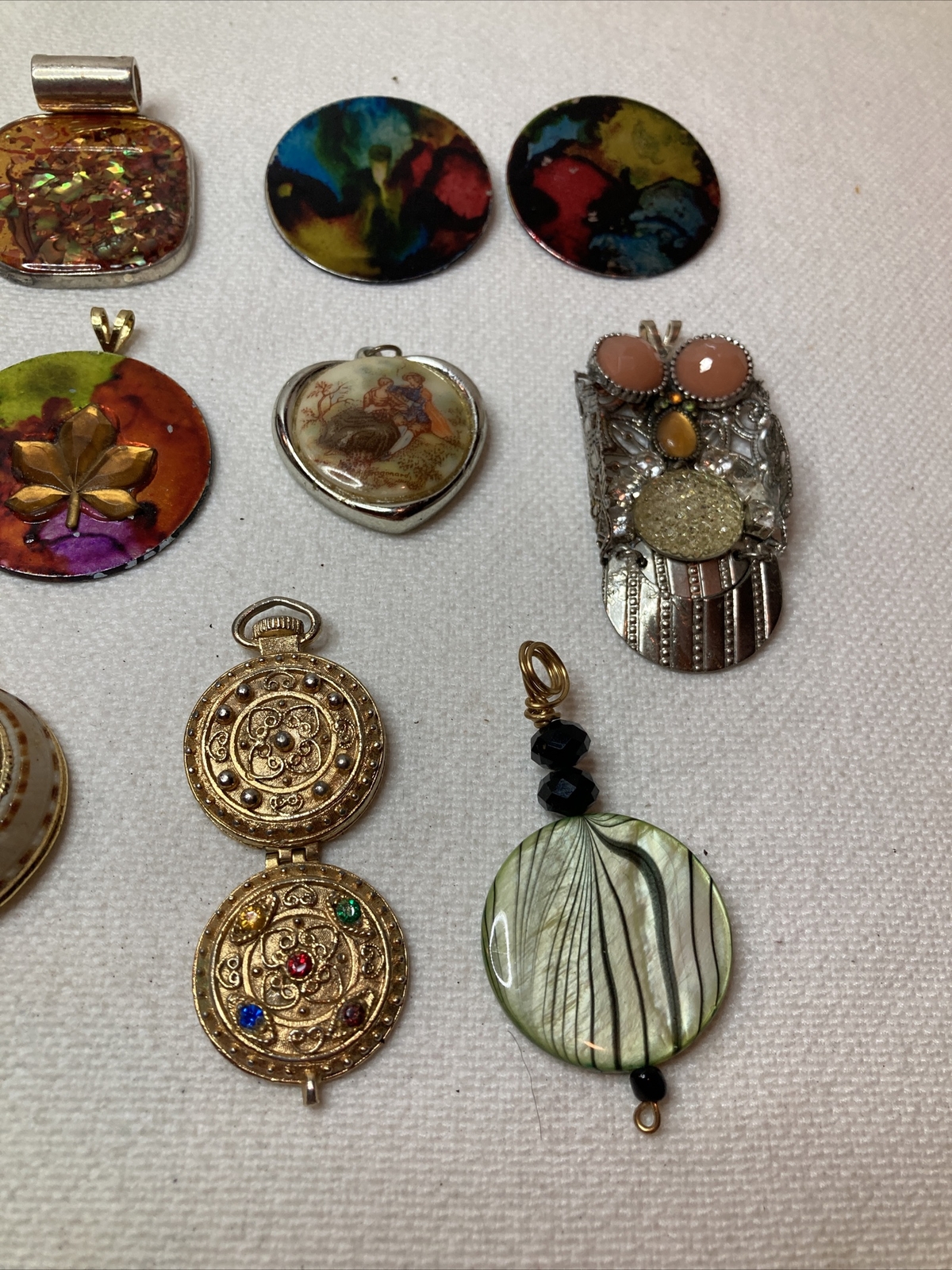 Lot of 14 Mixed Colorful Metal Plastic Costume Pendants