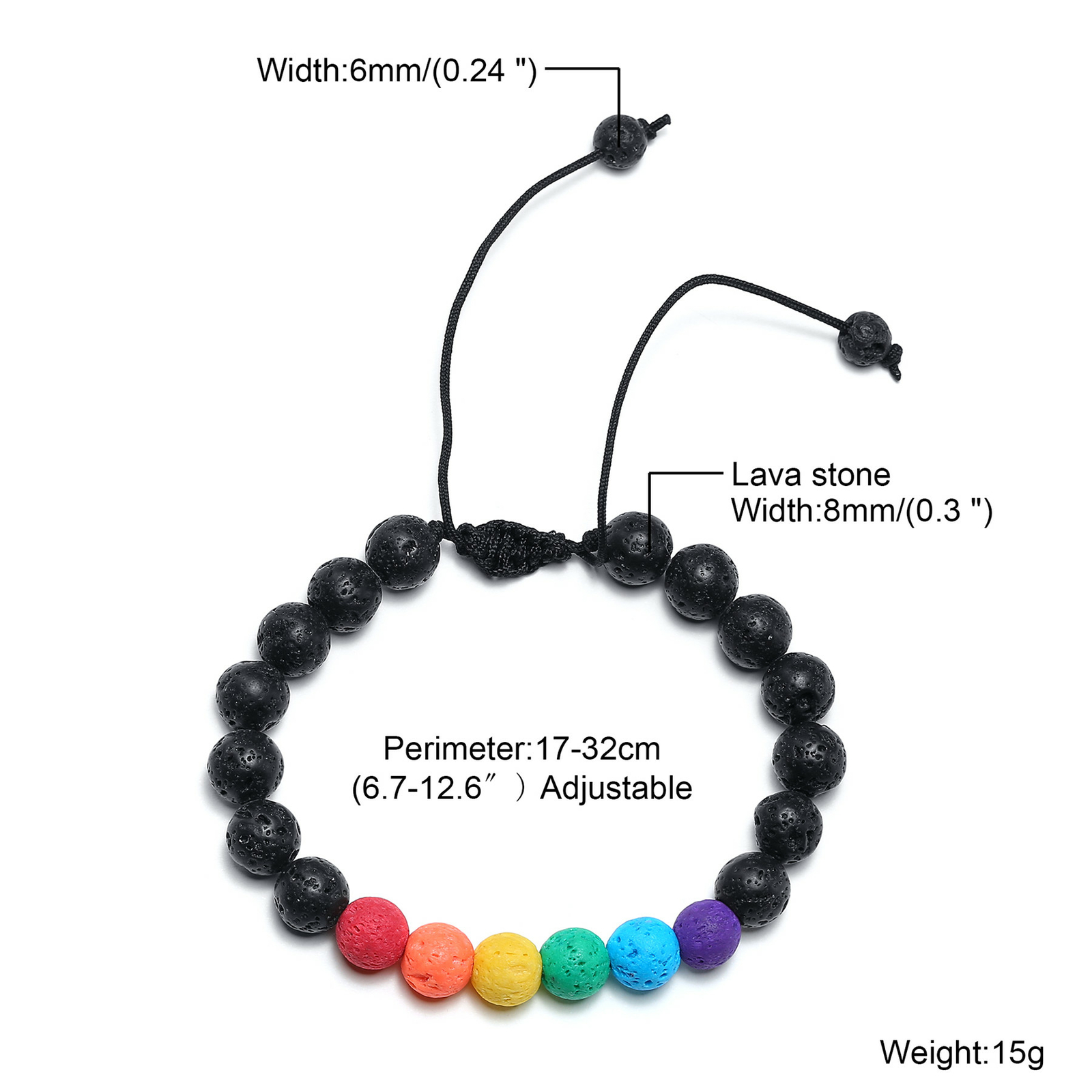 Rainbow LGBT Volcanic Rock Yoga Beads Bracelet Lesbian Gay Adjustable Chain Cuff