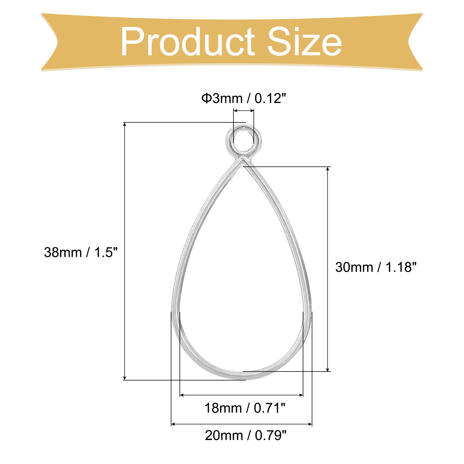 Open Back Bezel Pendants, 50pcs Teardrop Hollow Frame Pendant (Bright Silver)
