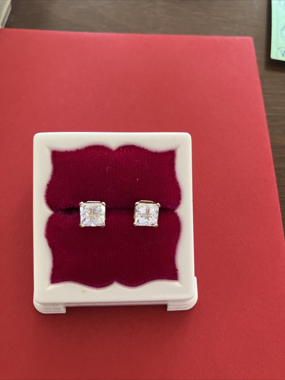 2 CT TW Princess Cut Earrings Studs Real Solid 10k Gold Push Back Basket Setting