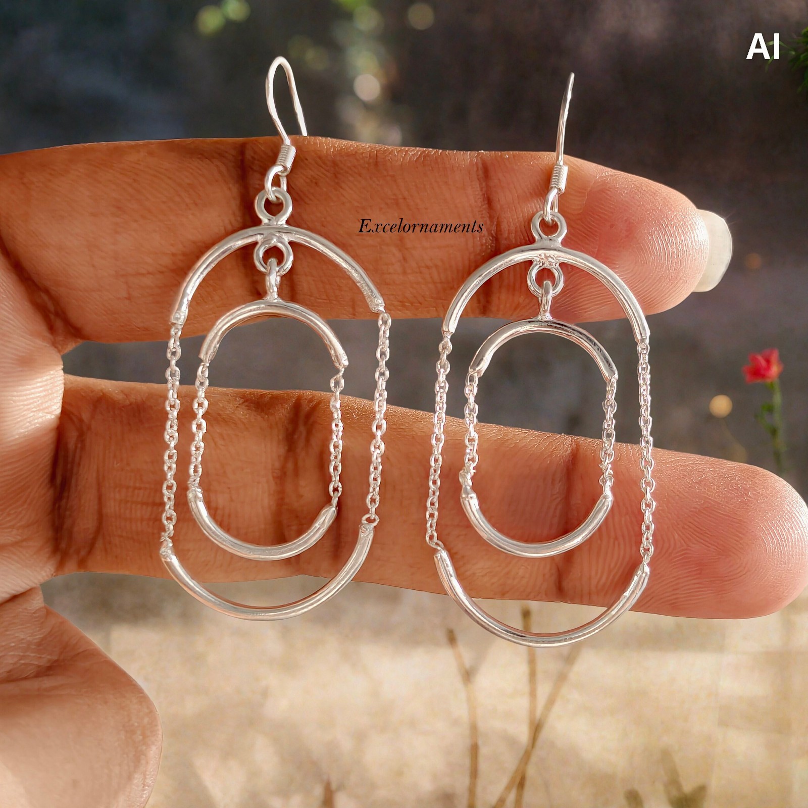 Multi-Hoop Textured Layered Drops Earrings 925 Sterling Silver Pretty Earring