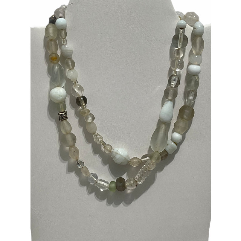 Long Beaded Statement Fashion Necklace White Green