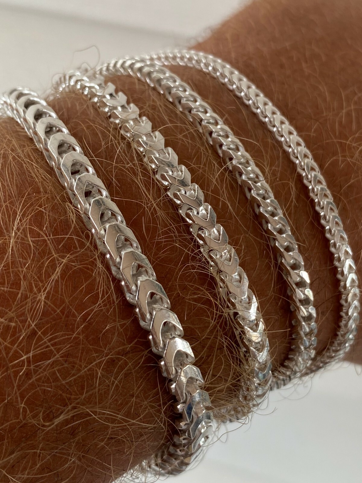 Real Solid 925 Sterling Silver Franco Bracelet 2.5-5mm ITALY MADE Men’s Pulsera