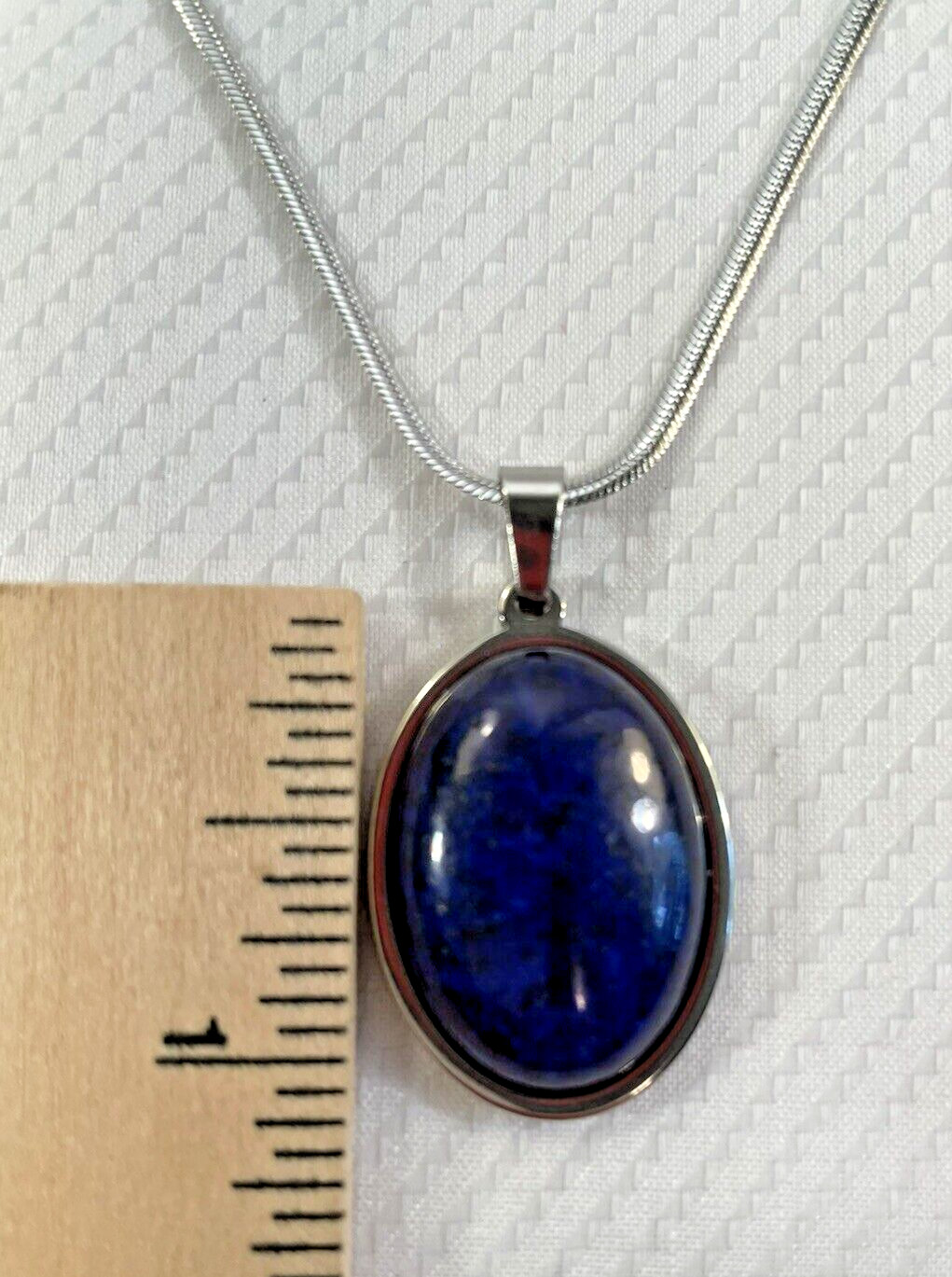Lapis Lazuli Oval Natural Gemstone Necklace 20” Chain Stainless Wisdom NEW