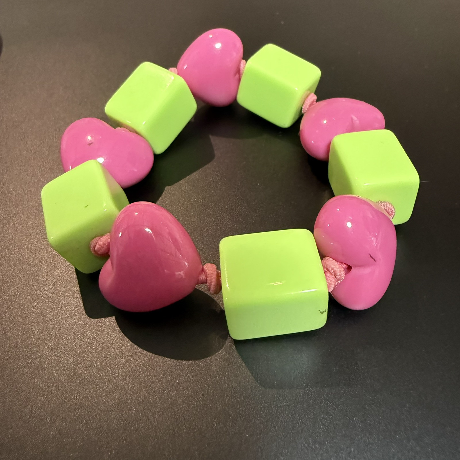 Gymboree Lovable Giraffe Pink Hearts Lime Green Cubes Girls Stretch Bracelet