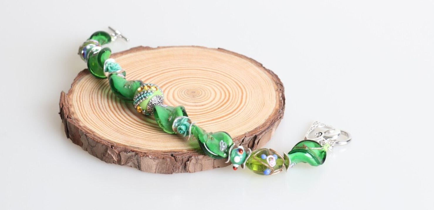 Pulsera Casual Para Mujeres Cuentas Verdes Piedras Preciosas Natural Cristal
