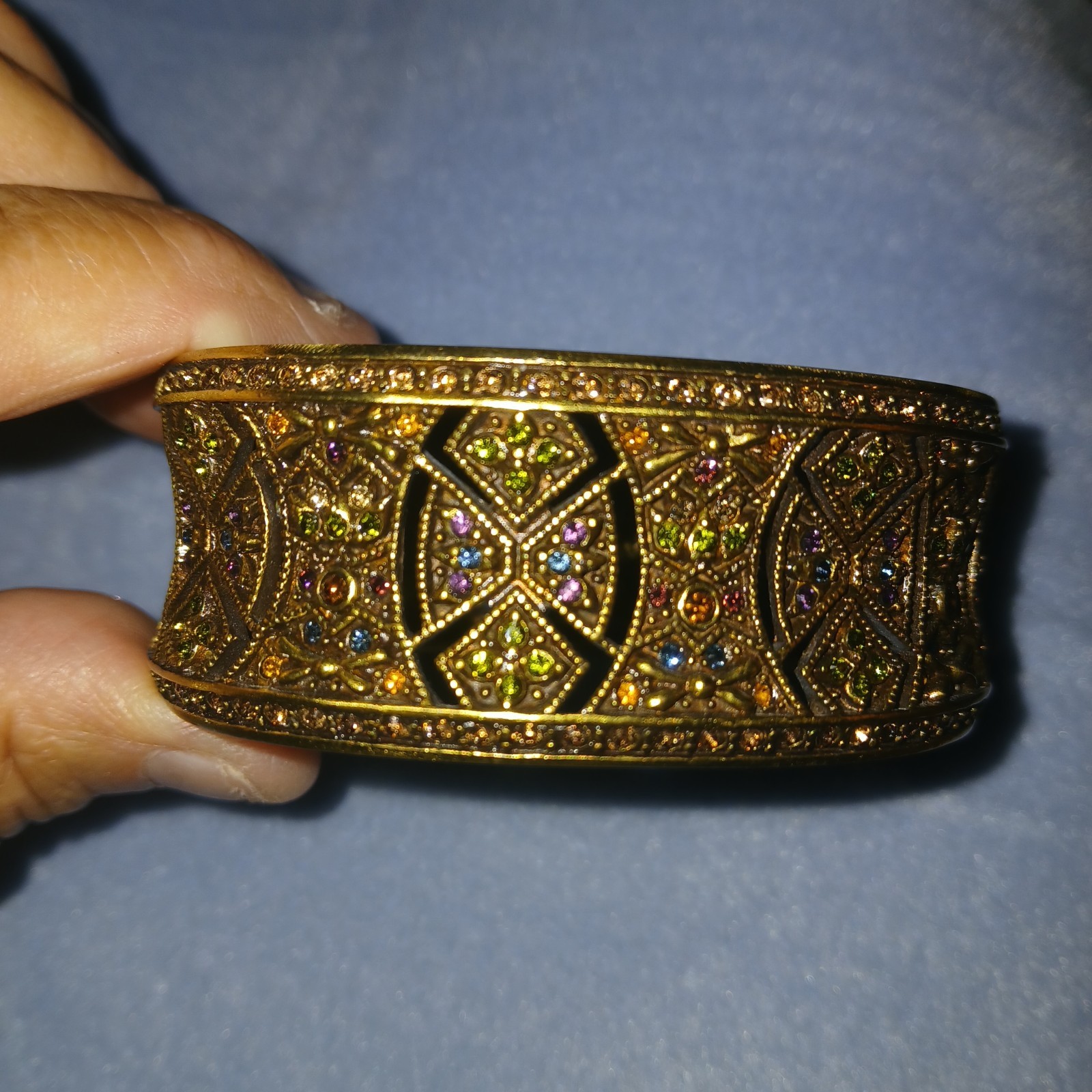 Heidi Daus Byzantine Beauty Clamper Bracelet Bronze Tone With Crystals Size 7