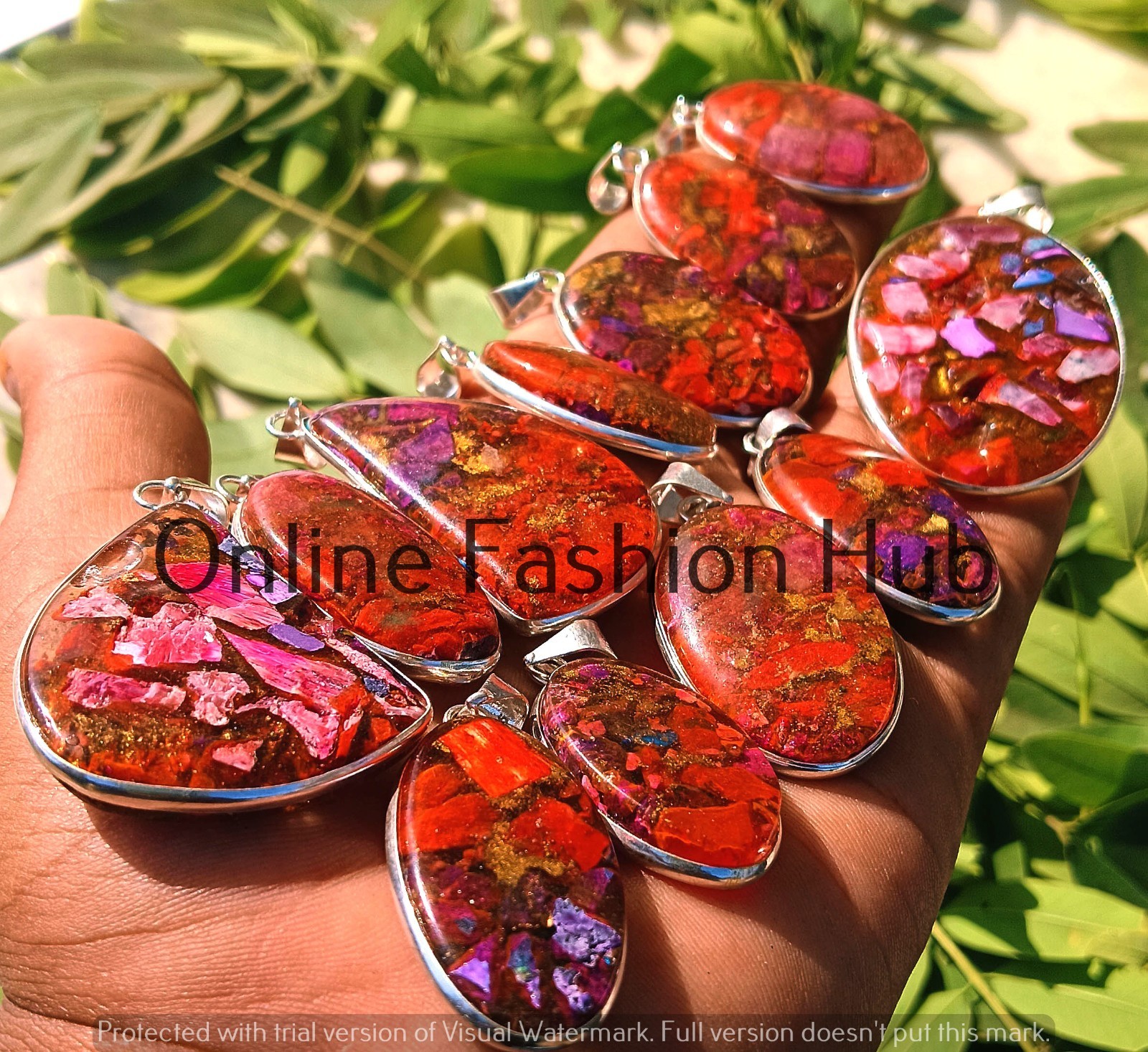 Orange Turquoise Gemstone 925 Sterling Silver Plated Pendant Lot Unique Jewelry