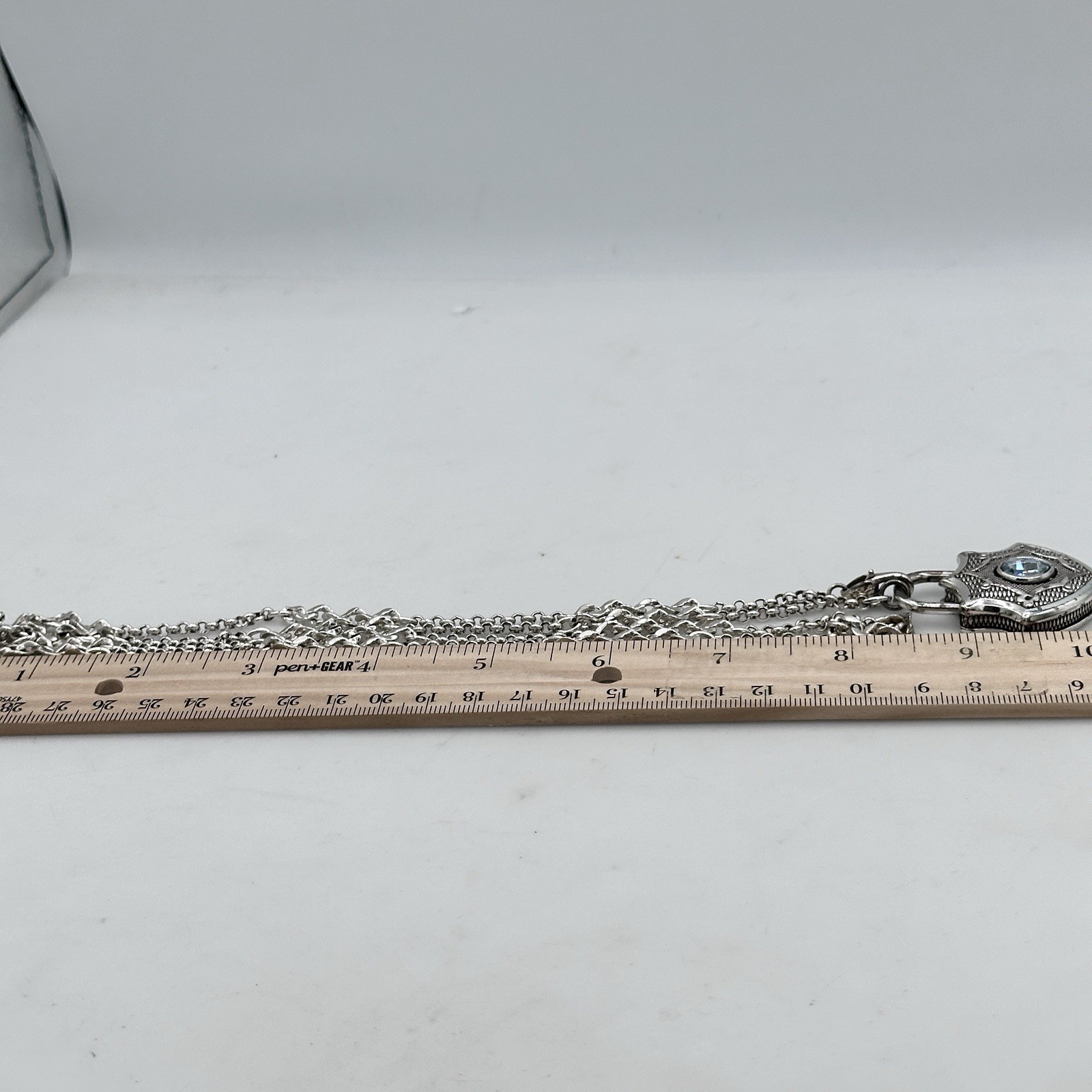 Retired Brighton Love Padlock Shield Long Necklace Swarovski Crystal 32” Adj
