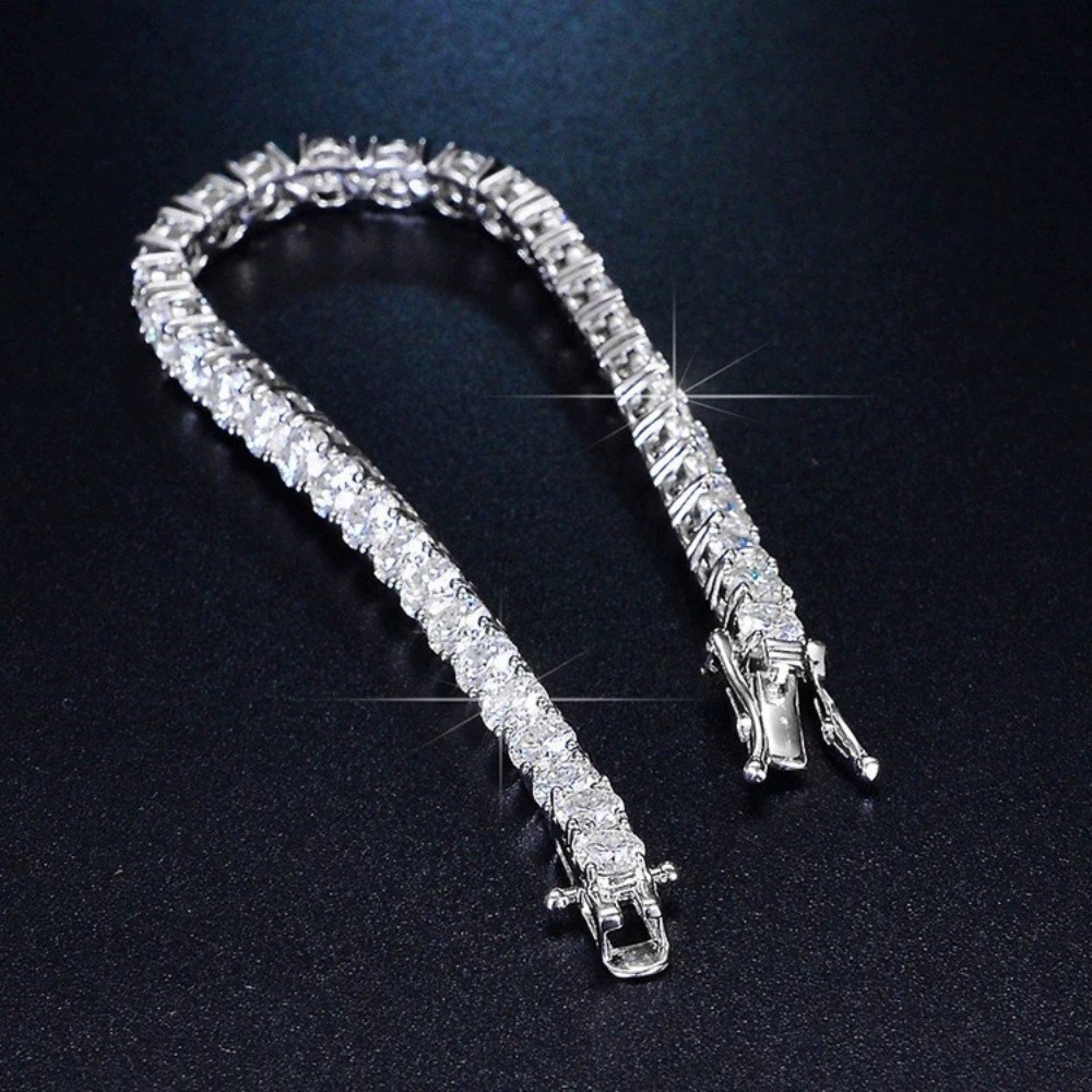 Women’s Solid 925 Sterling Silver 4mm Round Cut Clear CZ Tennis Chain Bracelet