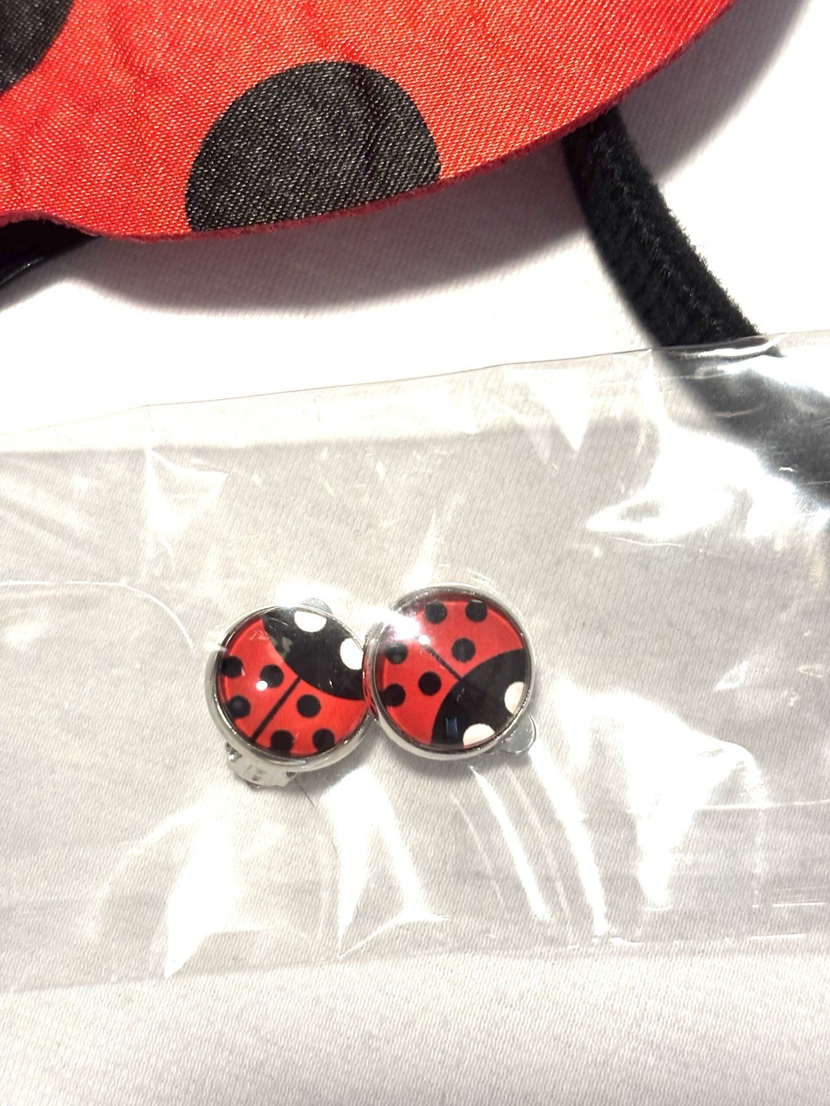 Red Black Ladybug costume Butterfly Back Metal Lobe Animals & Insects