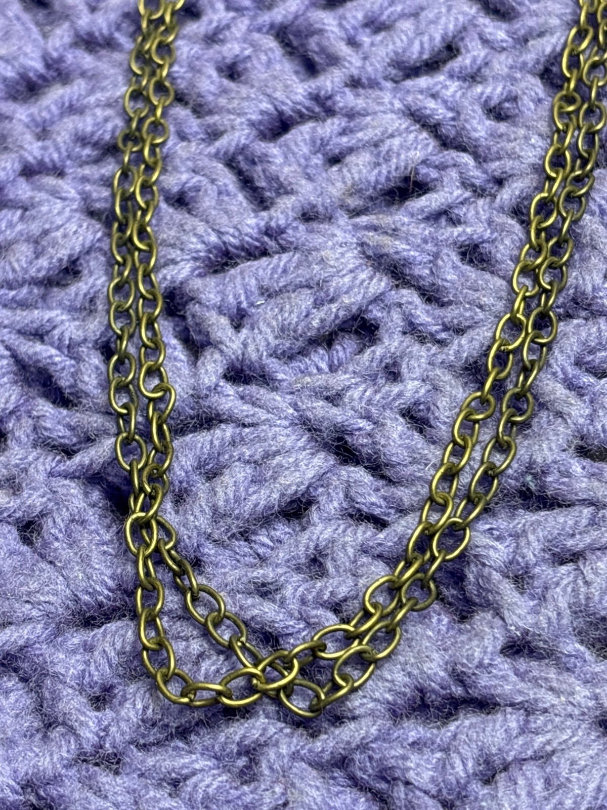 Antiqued Goldtone 2 Strand Chain Necklace Basketweave Toggle Clasp 18 inches