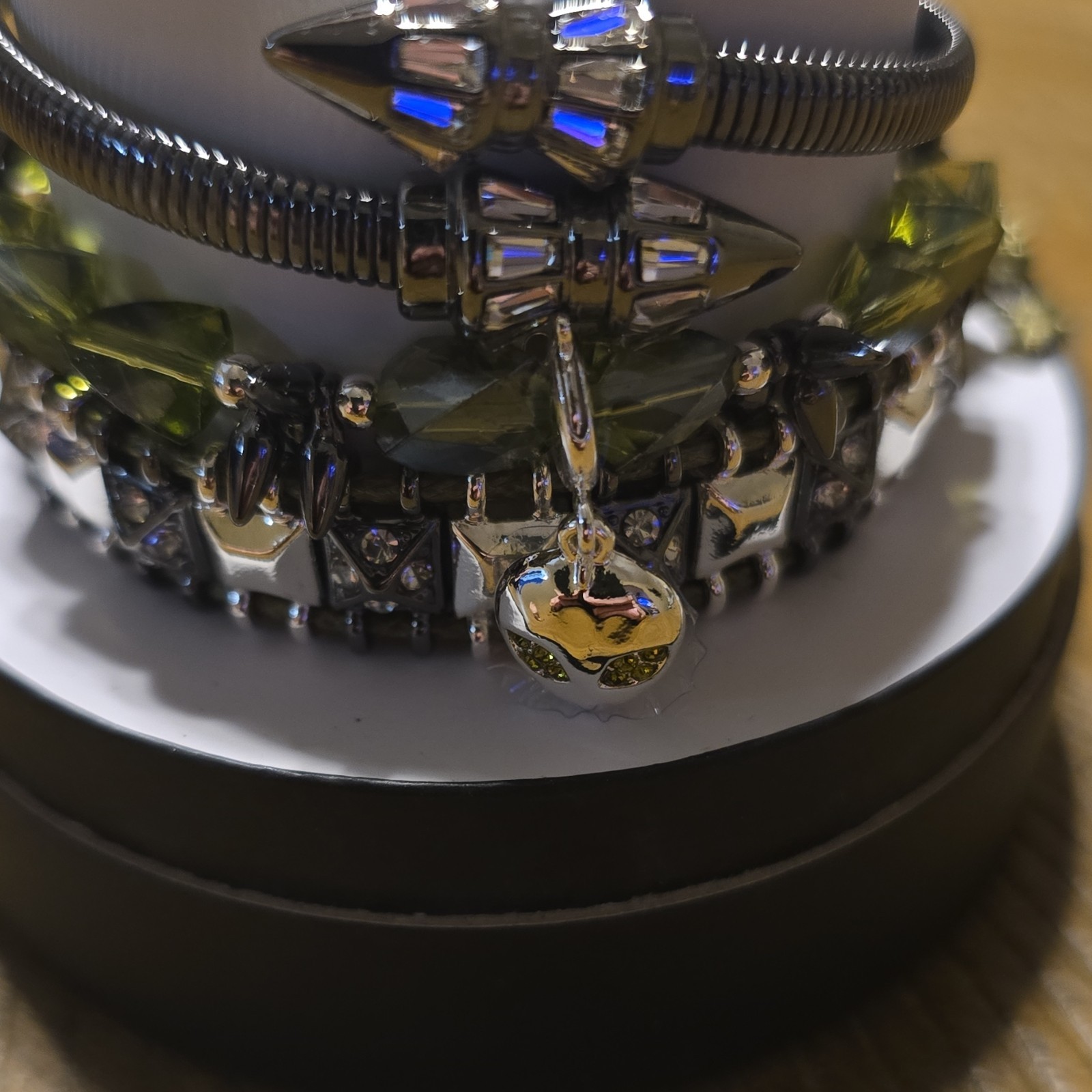 BP Halloween Charm Bracelet Silver Hematite Plated Lab Created Stones Green