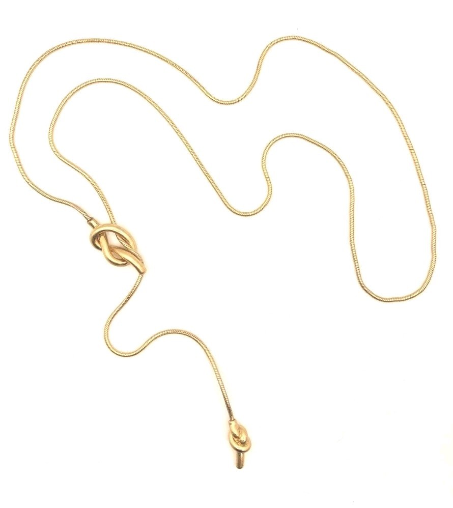Lariat Knotted Adjustable Gold-tone Necklace 33in Snake Chain Hypoallergenic