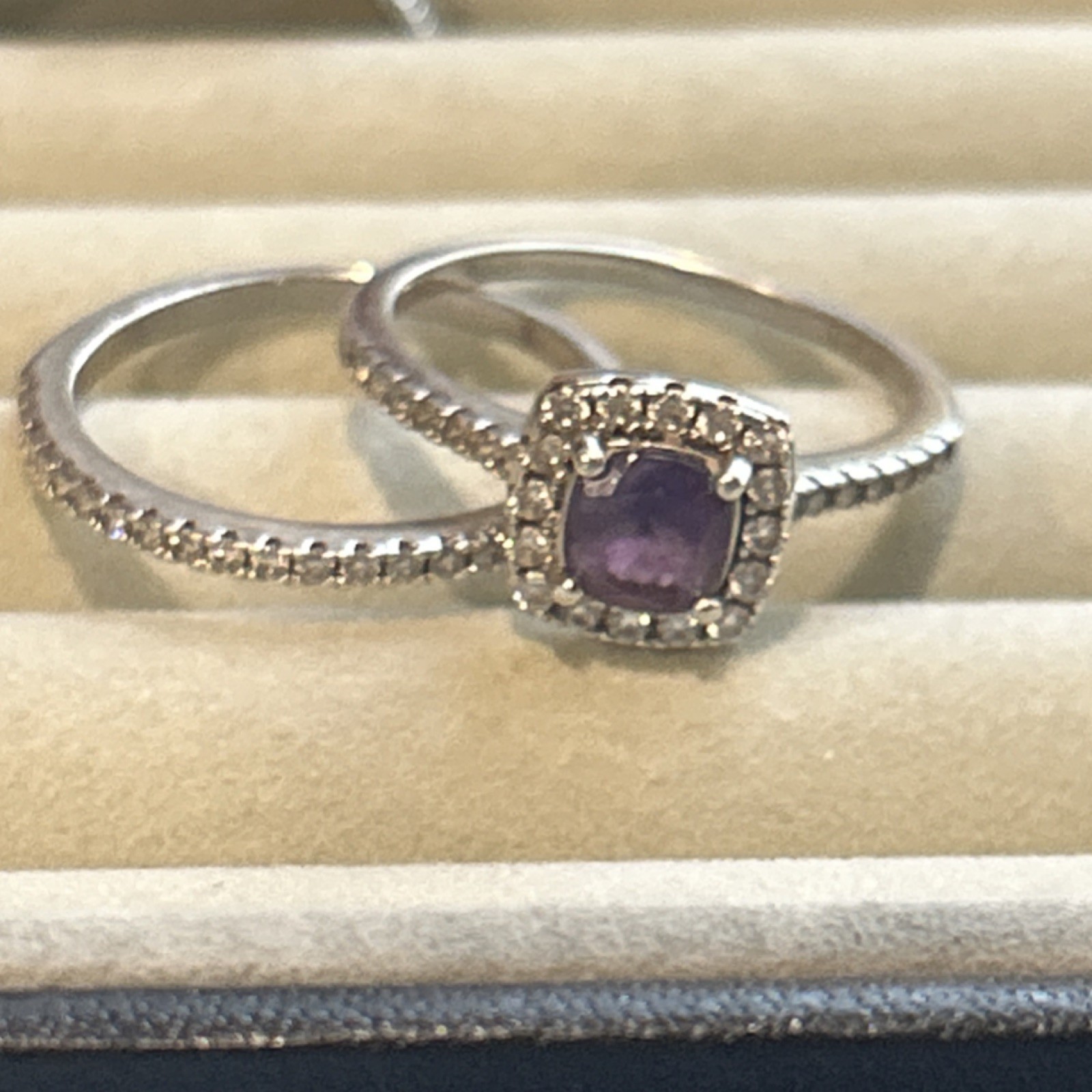 Gem Stone King 925 Silver Amethyst Moissanite Ring & Band Bridal Set Size 9