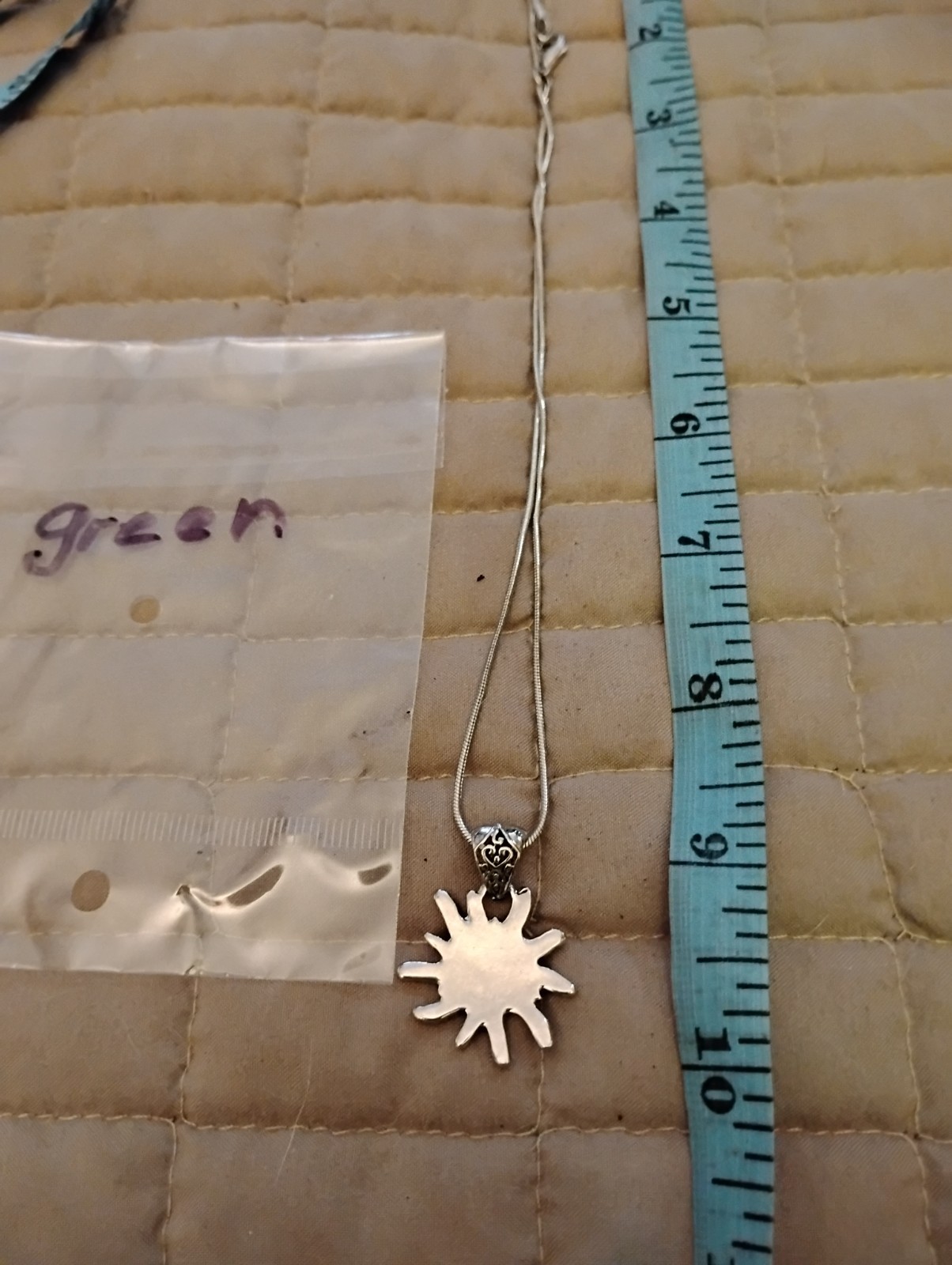 Fashion Jewelry.Germany, Edelweiss charm, green crystals, Silver color