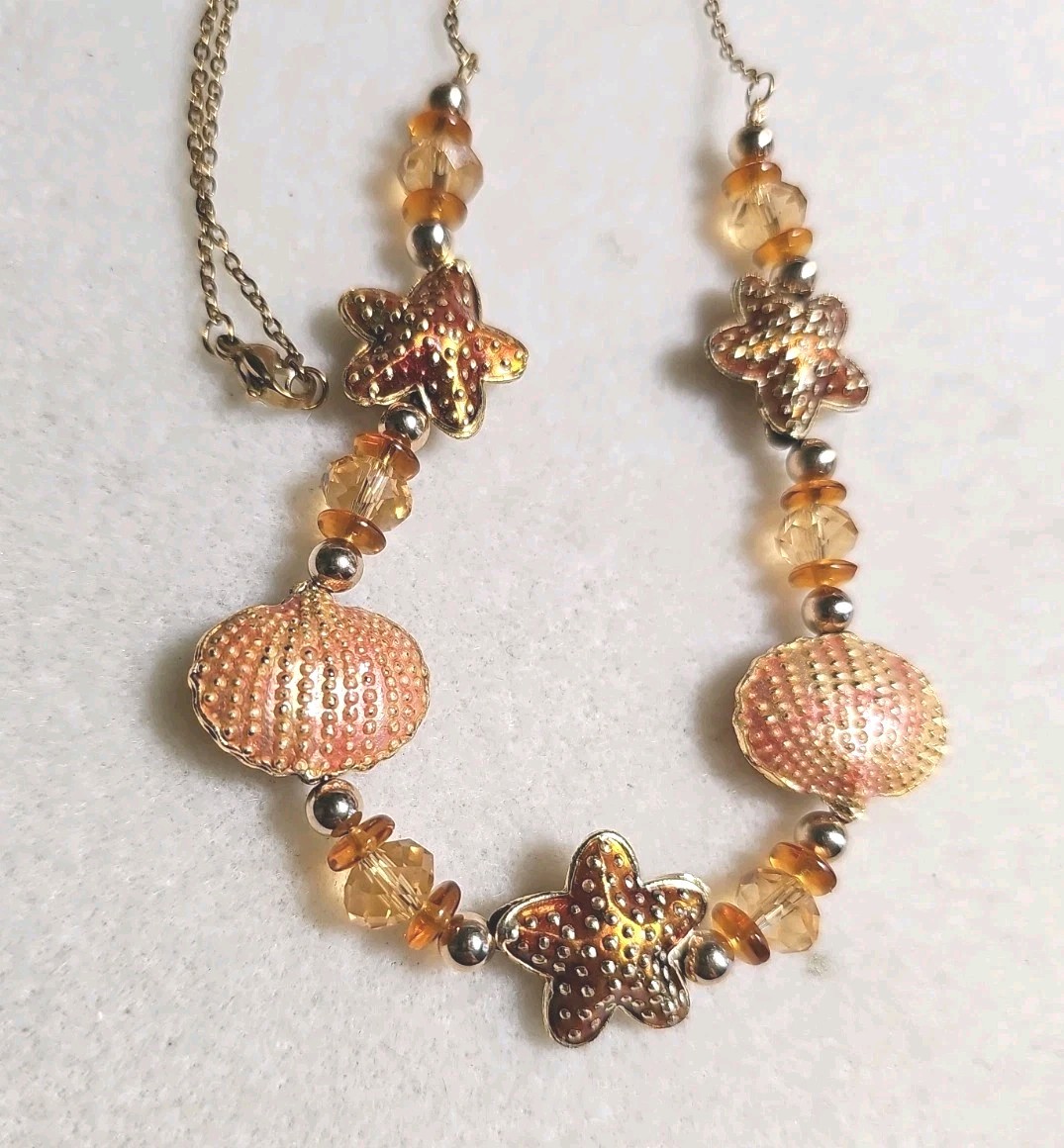 Enamel Shell Handmade Necklace Beach Summer Starfish Gold Tone Stainless Chain