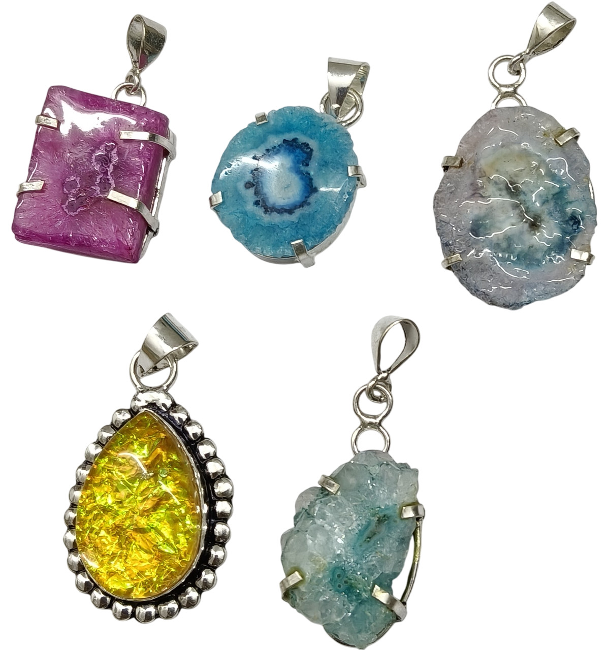 5 PCS Mix Gemstones Ethnic Handmade Pendant Silver Plated Mix Lot PP 321