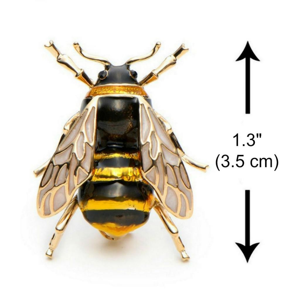 CUTE HONEY BEE PIN 1.3″ Gold Black Yellow Enamel Flying Insect Brooch Rhinestone