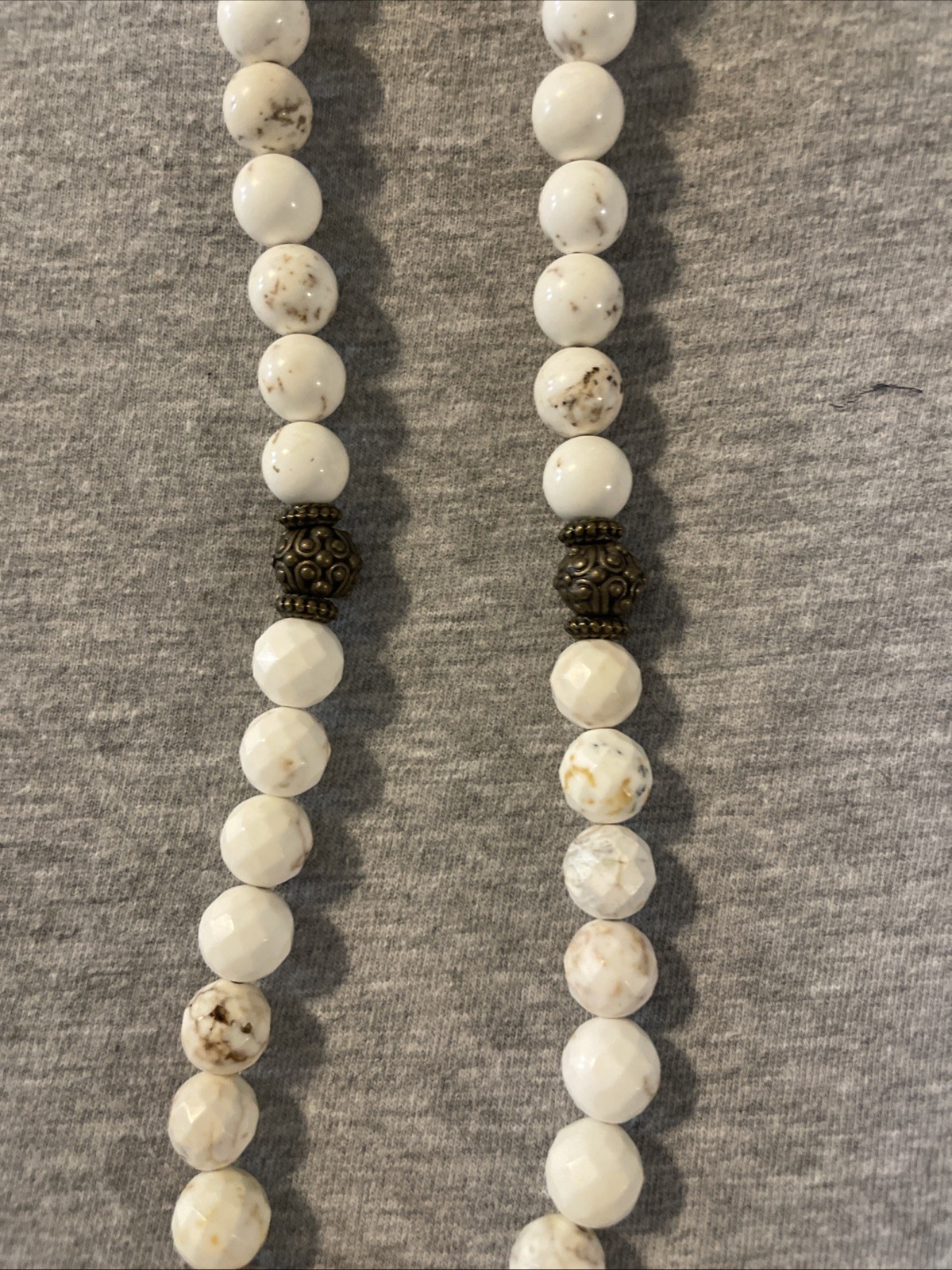 Ivory Fabric Tassel Necklace With Natural Stone Beads